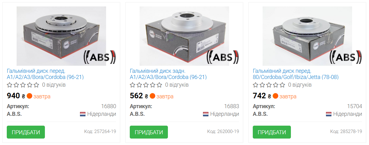 Тормозные диски A.B.S. на Volkswagen Polo