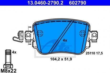 Колодки гальмівні (задні) Audi Q3/Skoda Octavia/Seat Leon/VW Golf/Sharan 12-/Passat B8/Caddy IV 14- (Lucas/TRW) ATE 13046027902