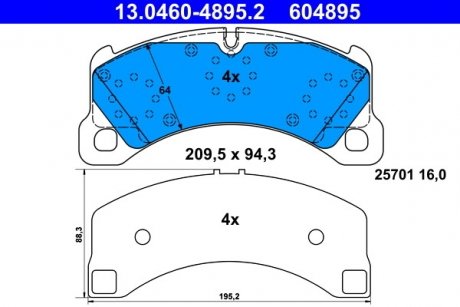 Комплект тормозных колодок из 4 шт. дисков ATE 13.0460-4895.2 (фото 1)