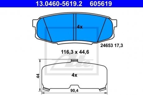 Колодки тормозные (задние) Toyota Land Cruiser Prado 09-/200/Sequoia/Tundra/Lexus LX 07- ATE 13.0460-5619.2