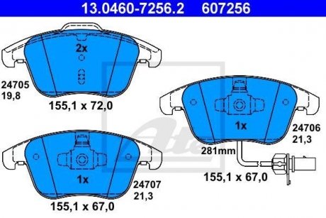 Колодки гальмівні (передні) Audi A4/A5 07- (з датчиком) ATE 13046072562