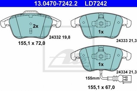 Комплект тормозных колодок из 4 шт. дисков ATE 13.0470-7242.2 (фото 1)