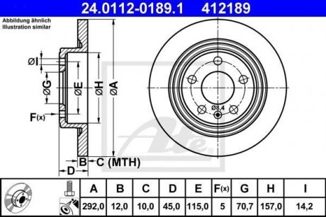 Диск гальмівний (задній) Chevrolet Cruze/Opel Astra J 09- (292x12) ATE 24.0112-0189.1 (фото 1)