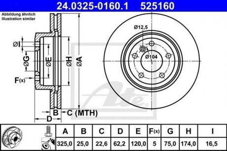 Диск гальмівний (передній) BMW X3 (E83) 03-11 (325x25) ATE 24.0325-0160.1