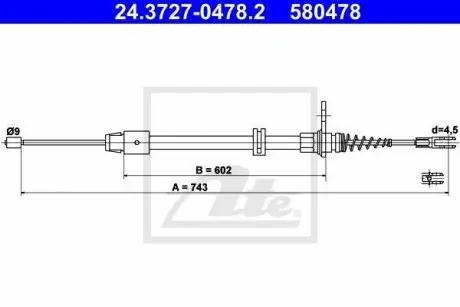 Трос ручника (задній) MB E-class (W212) 09-16 (L=743mm) ATE 24372704782