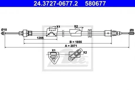 Трос ручника (задній) (R) Ford S-Max/Galaxy 06-15 (L=2071mm) ATE 24372706772