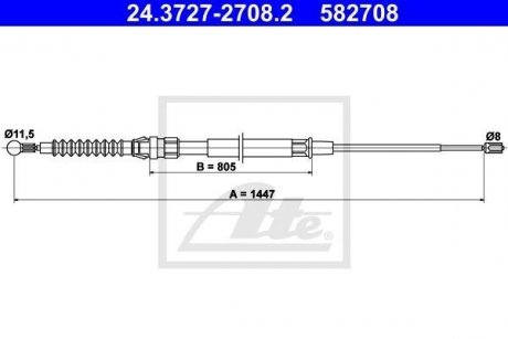 Трос ручника VW Golf V/Audi A3/Skoda Octavia 97-13 (L=1447mm) 24.3727-2708.2 ATE 24372727082