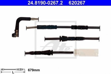 Датчик зносу гальмівних колодок (передніх) BMW 1 (E81/E82/E87)/E88)/3(E90/E91/E92/E93) 04-13 (L=679mm) ATE 24.8190-0267.2