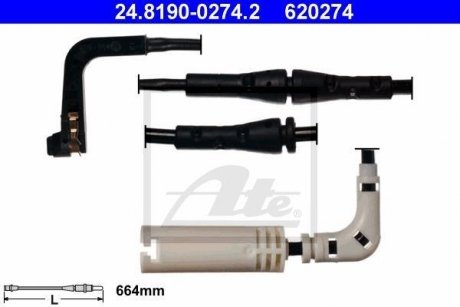 Датчик зносу гальмівних колодок (задніх) BMW 5 (E60)/6 (E63/E64) 03-10 (L=664mm) ATE 24.8190-0274.2 (фото 1)