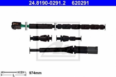 Датчик зносу гальмівних колодок (передніх) BMW X5 (E70)/X6 (E71/E72) 08-14 (L=974mm) 24.8190-0291.2 ATE 24819002912 (фото 1)