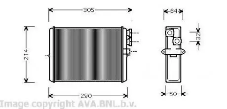 Радіатор пічки Volvo S60 (00-), S70 (97-), S80 (98-), V70 (00-), XC70 (00-), XC90 (02-) AVA AVA COOLING VOA6110