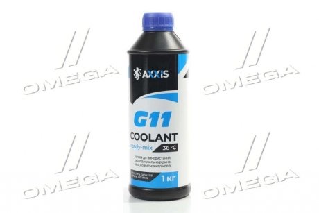 Антифриз BLUE G11 Сoolant Ready-Mix -36°C <> (cиний) (Каністра 1кг) Axxis AX-P999-G11B RDM1