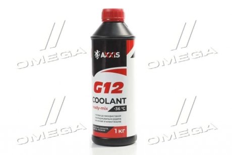 Антифриз RED G12 Сoolant Ready-Mix -36°C <> (красный) (Канистра 1кг) Axxis AX-P999-G12R RDM1