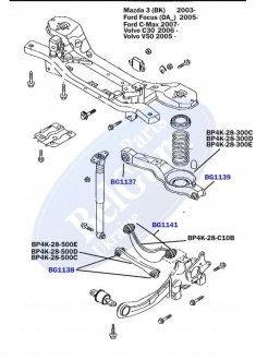 Сайлентблок рычага (заднього/всередини) Mazda 3/Ford Focus/Volvo c30 (33.4x12x49.7x55.2) (пид пружину) BELGUM PARTS BG1137 (фото 1)