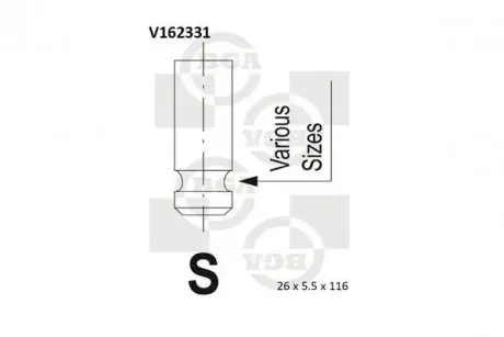 Клапан двигателя випуск. Honda Civic 98- 1.4-1.8 (116x26x5.5) BGA V162331