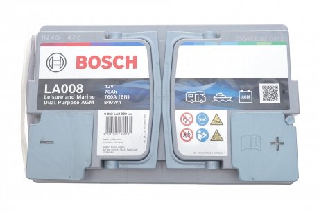 Акумуляторна батарея 75Ah/650A (278x175x190/+R/B13) Dual Purpose AGM BOSCH 0092LA0080