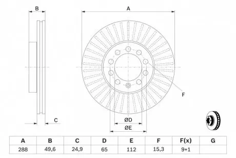 Диск гальмівний (передній) VW Caddy III 04- (287.8x25) BOSCH 0 986 479 939