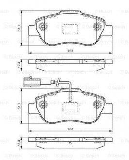 Колодки гальмівні (передні) Citroen Nemo 10-/Peugeot Bipper/Fiat 500/500C 08-/Punto 12- (+датчики) BOSCH 0986495097