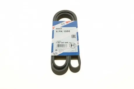 Ремень генератора поликлиновый VW T5/Amarok 2.0TDI 09-/Ford Focus/Kuga/Galaxy 98-/Opel Astra J/Insignia A 1.6 08- (6PK1555) BOSCH 1 987 947 949