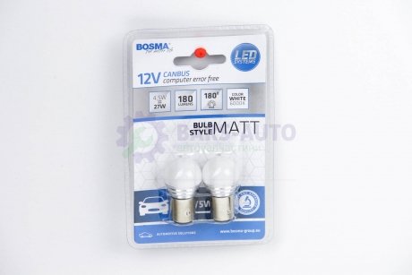 Автолампа BAY15D LED 12V 9XSMD 2835 LED WHITE MAT (2 шт) Bosma 5066 (фото 1)