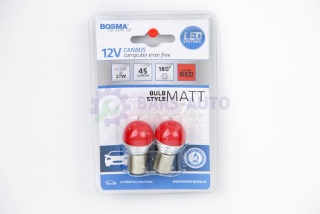 Автолампа BAY15D LED 12V 9XSMD 2835 LED RED MAT (2 шт) Bosma 5356 (фото 1)
