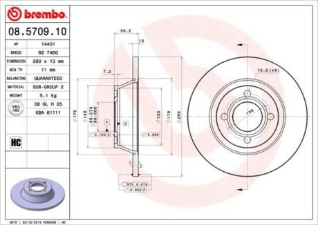 Гальмівний диск BREMBO 08570910