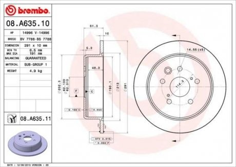 Диск гальмівний BREMBO 08.A635.11