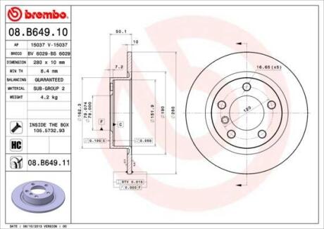 Гальмівний диск BREMBO 08B64911