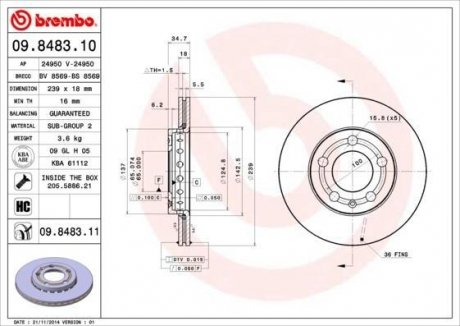 Диск гальмівний BREMBO 09.8483.11 (фото 1)