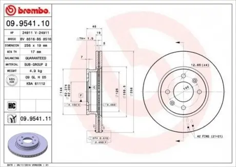 Диск гальмівний BREMBO 09.9541.10