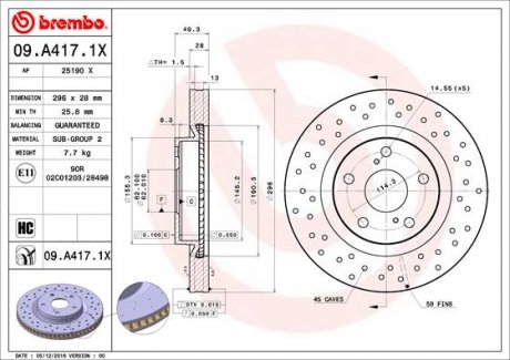 Гальмівні диски BREMBO 09A4171X (фото 1)