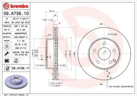 Диск гальмівний BREMBO 09.A736.11