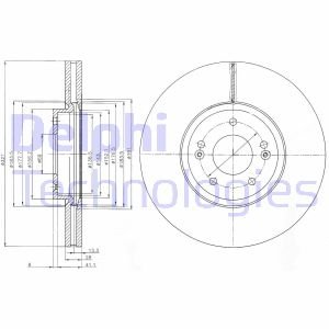 Диск тормозной (передний) Hyundai Santa Fe 06-/Kia Sorento 09- (321x28) (с покрыт.) (вент). Delphi BG9056C