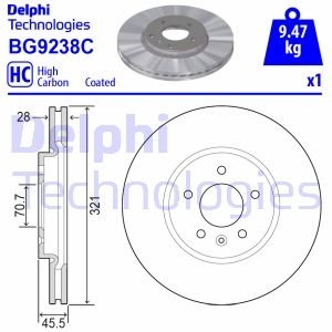 Тормозной диск Перёд Левая/Правая OPEL INSIGNIA B, INSIGNIA B COUNTRY, INSIGNIA B GRAND SPORT 1.5-2.0D 03.17- Delphi BG9238C