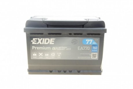 АКБ 6СТ-77 R+ (пт760) (необслуж) Premium EXIDE EA770 (фото 1)