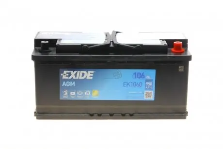 Аккумуляторная батарея 106Ah/950A (393x175x190/+R/B13) (Start-Stop AGM) (аналог EK1050) EXIDE EK1060