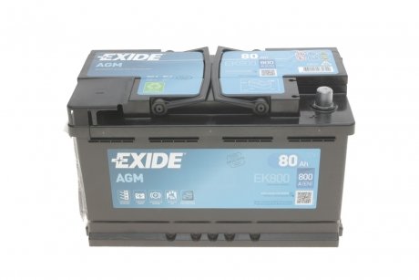 АКБ 6СТ-80 R+ (пт800) (необслуж) (315х175х192) AGM (Start/Stop) EXIDE EK800 (фото 1)