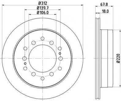 Гальмівний диск зад. Cruiser 300/80/90/Prado/Lexus GX 01-10 3.0-4.7 (PRO) HELLA 8DD355114-861