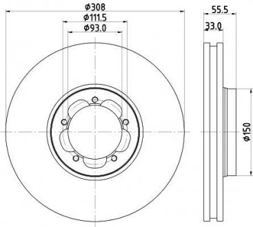 Гальмівний диск перед.TOURNEO CUSTOM/TRANSIT 2.2 12-18 (RWD) (308х33) (PRO) HELLA 8DD355123-131 (фото 1)