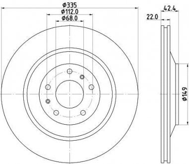 Тормозной диск зад. A8/Phaeton/Coninental 02- 3.0-6.0 (Нз PRO) HELLA 8DD355129801 (фото 1)