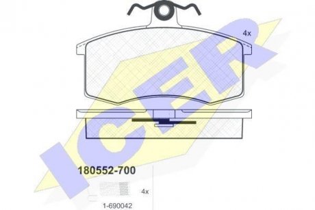 Колодки гальмівні (передні) Lada 2108/2109/2110/2111/2112/2113/2114/2115 87- ICER 180552-700 (фото 1)