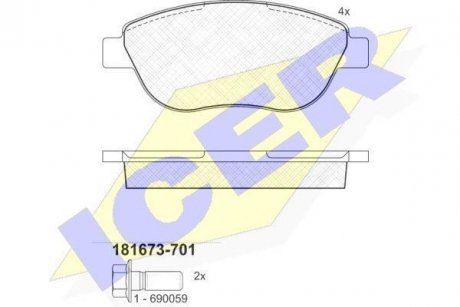 Колодки тормозные (передние) Fiat Doblo 01-/Linea 10-/Idea 04- ICER 181673-701