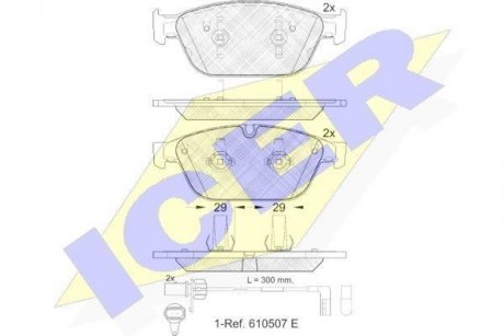 Колодки гальмівні (передні) Audi A6 10-18/A7 Sportback 10-15/A8 10-18/Q5 12-17 (+датчики) ICER 181994 (фото 1)