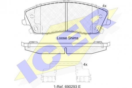 Колодки гальмівні (передні) Chrysler 300C 04-/300 II 12-/Dodge Challenger 08-/Charger 05- ICER 182067