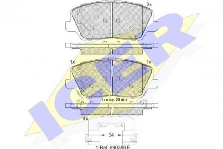 Комплект тормозных колодок (дисковых) ICER 182239