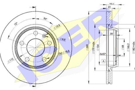 Диск гальмівний (передній) Audi A4/A8 94-09/Seat Exeo 08-/VW Passat B5 96-01 (280x22) (з покр)(вент.) ICER 78BD5301-2