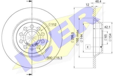 Диск гальмівний (задній) Audi A3/Q3/Skoda SuperB/VW Golf/Passat B8/Tiguan 12- (300x12)(з покр)(повн.) ICER 78BD5642-2