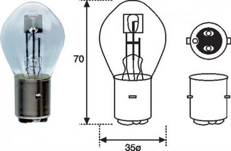 Автолампа S2 12V 35/35W BA20d MAGNETI MARELLI 002588200000 (фото 1)