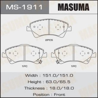 Колодка тормозная передняя Toyota Auris (06-15), Avensis (08-), Corolla (06-10) MASUMA MS1911