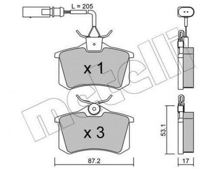 Тормозные колодки (задние) Ford Galaxy 95-06/Seat Alhambra 96-10/VW Sharan 95-10 (+датчик) Metelli 22-0100-3